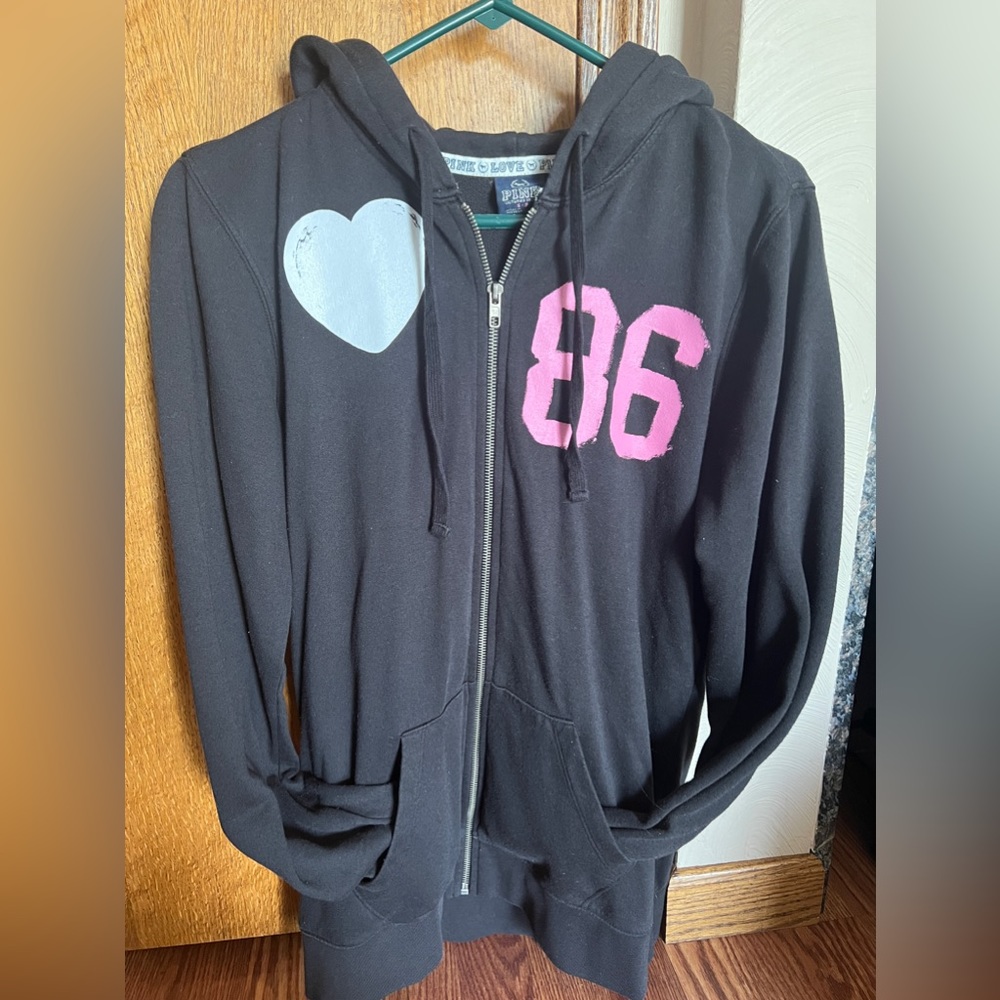 Victoria’s Secret PINK Full Zip Hoodie - Black/White/Pink